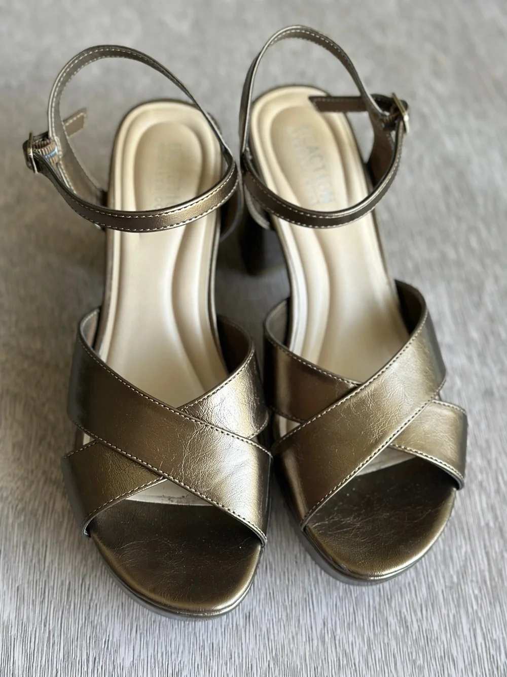 Reeva Ankle Strap Platform Sandal Distressed Metallic Bronze Gold